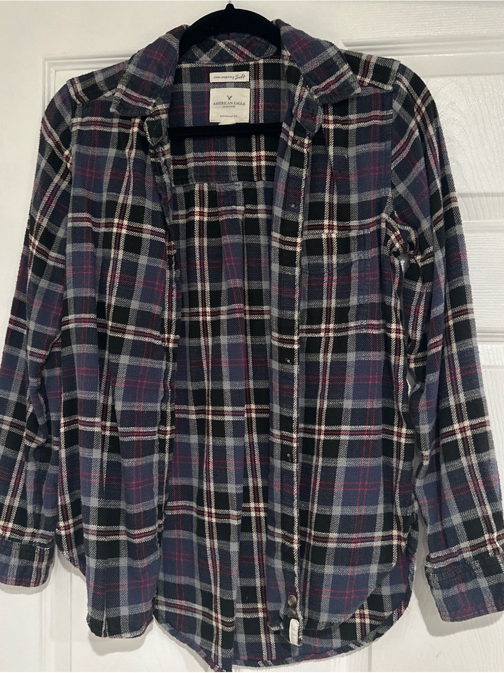 American Eagle Plaid Flannel Shirt - Navy